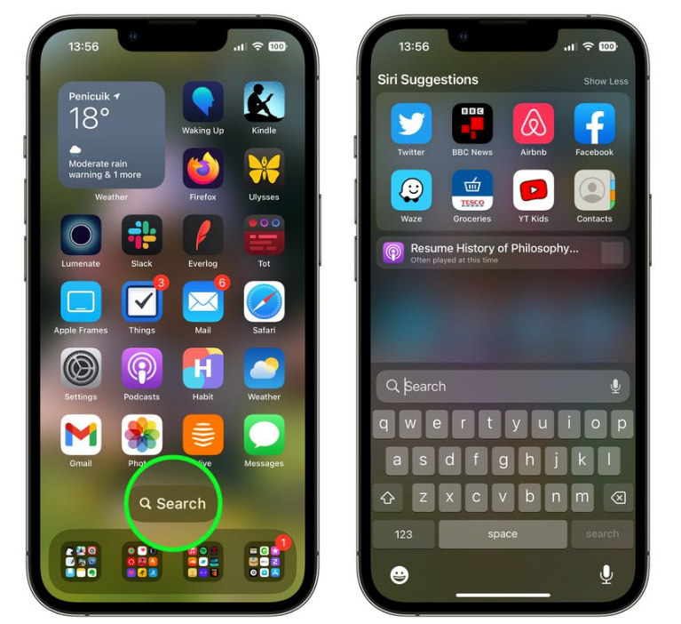 蓝山苹果手机维修分享升级到 iOS 16 后，如何删除主屏幕上的搜索按钮 