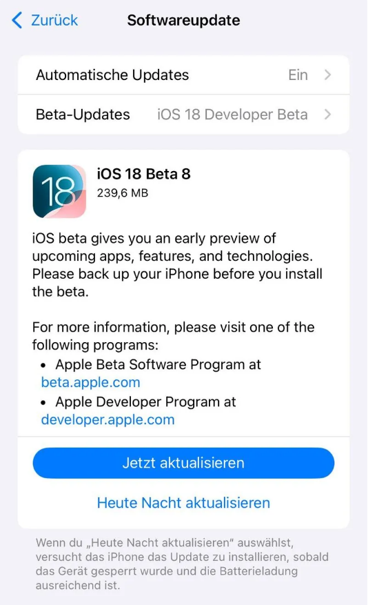 蓝山苹果手机维修分享苹果 iOS / iPadOS 18 开发者预览版 Beta 8 发布 